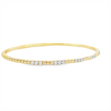 Sophisticated & Timeless Diamond Bracelets 14K Gold & Titanium Yellow Ribbed & Diamond Flexible Bangle Bracelet - 0.46 CTW, Size 6.75 Inch