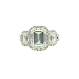 14K Gold White Halo Emerald Cut Diamond Engagement Ring - Lab-Grown 4.54 CTW Diamond