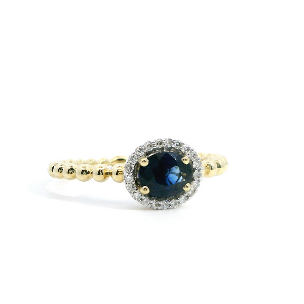 Bold & Elegant 14K Gold Yellow Halo Color Stone Fashion Rings - 0.71 Carats Oval Blue Sapphire & 0.10 Carats Diamond Halo Beaded Fashion Ring