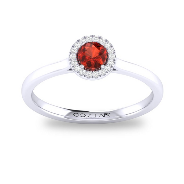 White 10 Karat Gold 0.30 Carats Garnet & 0.05 Carats Diamond Halo Ring