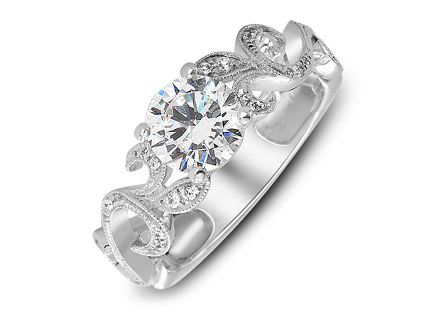 White 18 Karat Gold 0.10 Carats Diamond Vintage Inspired Round Engagement Ring