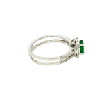 Bold & Elegant 18K White Gold Oval Cut 0.67 Carats Emeral & 0.25 Carats Diamond Halo Ring