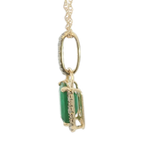 Vibrant Colored Stone Necklaces 14K Gold Yellow 1.00 Carats Emerald & 0.10 Carats Diamond Halo Necklace, 18 Inch