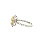 18K Gold Two-Toned Halo Emerald Cut Yellow Diamond Engagement Ring - 2.25 CTW Diamond