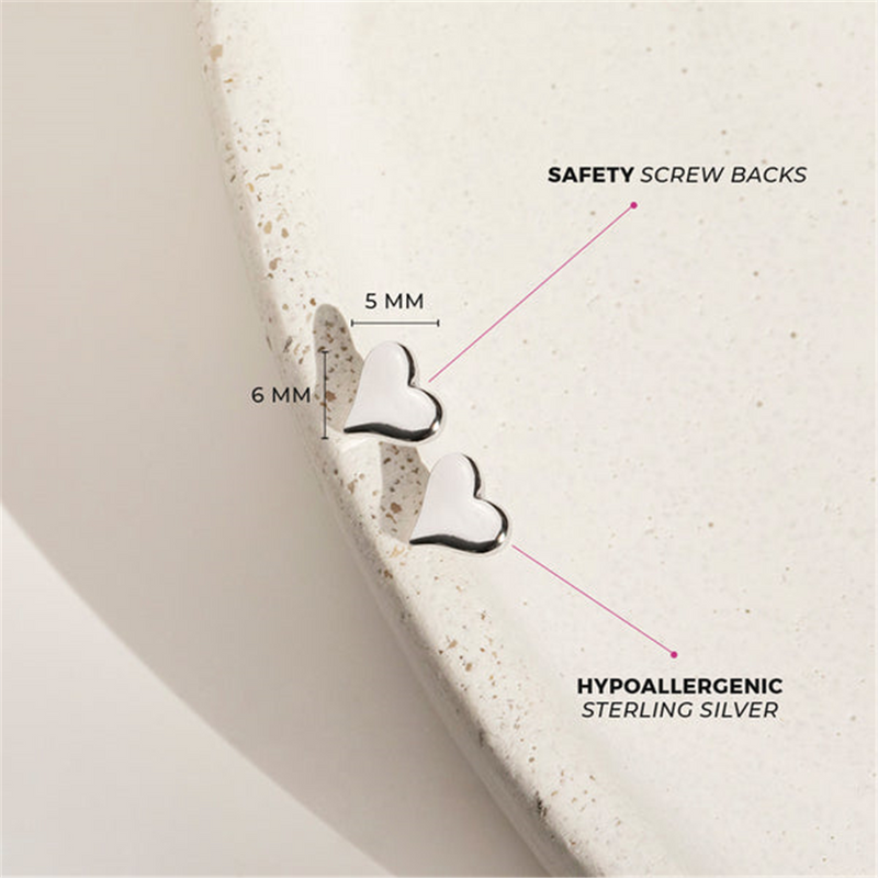 Sterling Silver Classic Polished Heart Earrings For Children