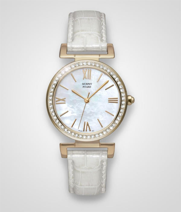 Murphy Pitard Signature Yellow Stainless Steel & White Leather Strap Watch - Case Size 32 MM