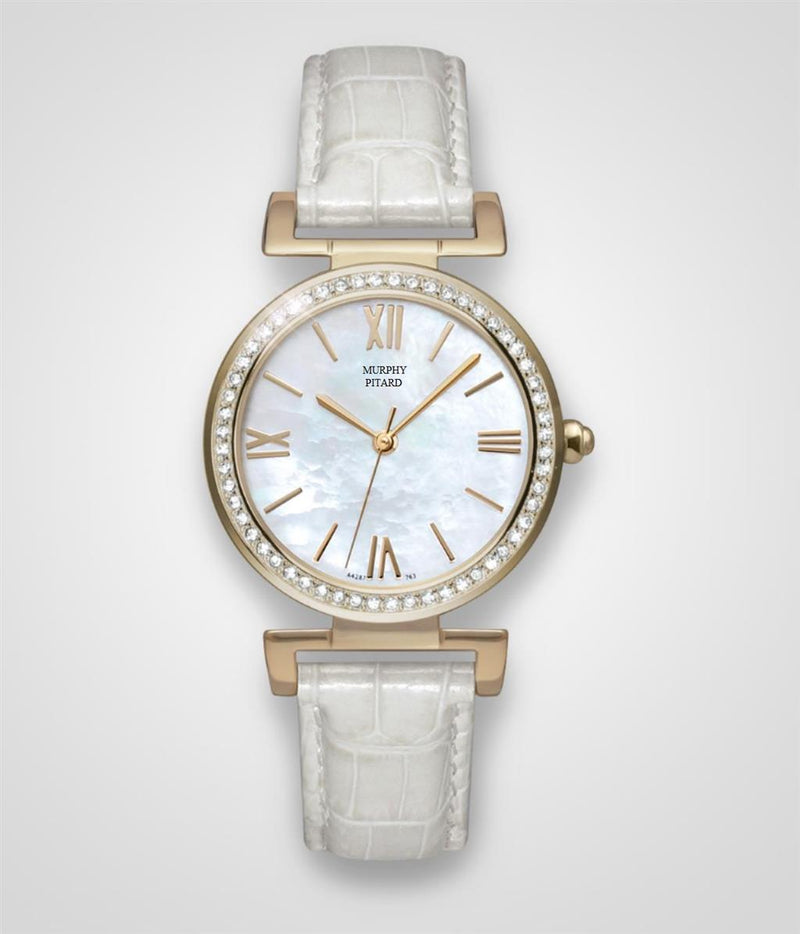 Murphy Pitard Signature Yellow Stainless Steel & White Leather Strap Watch - Case Size 32 MM