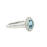 Bold & Elegant 18K White Gold  Oval Cut 0.74 Carats Aquamarine & 0.13 Carats Diamond Halo Ring