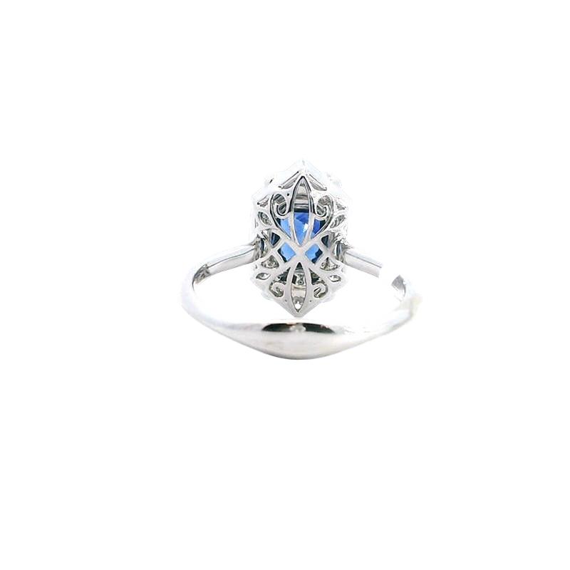 Bold & Elegant Vintage Inspired Fashion 18K White Gold 0.72 Carat Blue Sapphire & 0.35 Carat Diamond Ring