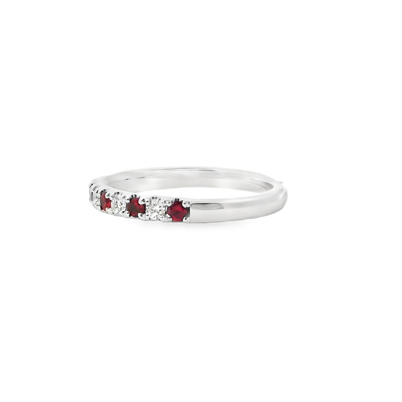 Bold & Elegant 14K Gold White Stackable Color Stone Fashion Bands - Alternating Stackable Band Ruby 0.48 Carats & Diamonds 0.28 Carats