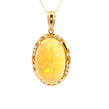 Vibrant Colored Stone Necklaces 14K Gold Yellow 8.91 Carats Opal & 0.13 Carats Diamond Halo Necklace, 18 Inch