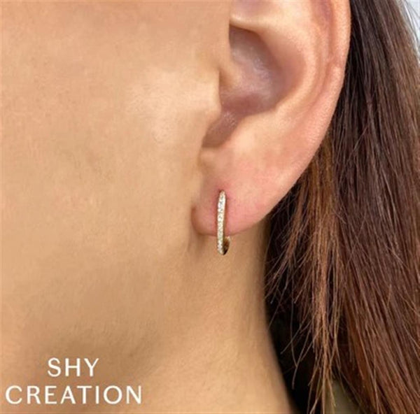 Classic & Contemporary 14K Gold Yellow 0.08 Carats Diamond Small Hoop Earrings