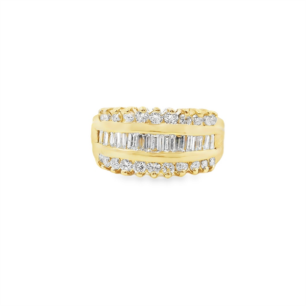 Estate Collection Bold & Elegant 14K Gold Yellow Channel Set Round & Baguette Moissanite Fashion Band, Size 5