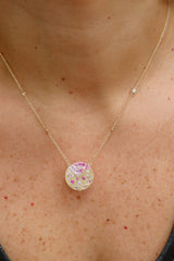 Vibrant Colored Stone Necklaces 14K Yellow Gold 1.16 Carats Pink Sapphire & 0.11 Carats Diamond Necklace, 18 Inch
