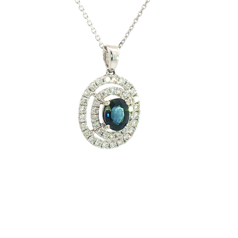 Vibrant 18K White Gold 0.34 Carats Sapphire & 0.45 Carats Diamonds Drop Pendant
