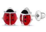 Sterling Silver Adorable Enamel Ladybug Earrings For Children