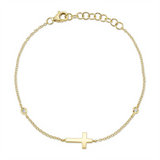 Sophisticated & Timeless Diamond & Cross Bracelet 14K Yellow Gold 0.03 Carats Diamond Cross Bracelet - 7 Inch