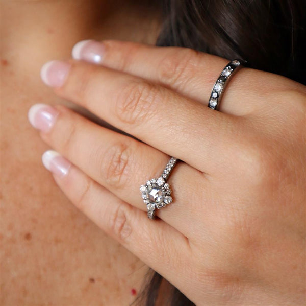 Elegant Diamond Bands 18K White Gold with Gun Metal Finish 0.63 Carats Black & White Diamond Stackable Band