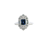 Bold & Elegant Vintage Inspired Fashion 18K White Gold 0.72 Carat Blue Sapphire & 0.35 Carat Diamond Ring