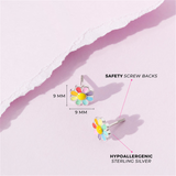 Sterling Silver Rainbow Daisy Enamel Earrings For Children