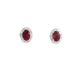Vibrant Color Stone 18K White Gold 1.07 Carats Oval Ruby & 0.44 Carats Diamond Halo Stud Earrings