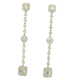 Classic & Contemporary 18K White Gold Tapered Baguette & Round Cut 0.95 Carats Diamond Dangle Earrings
