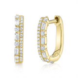 Classic & Contemporary 14K Yellow Gold 0.31 Carats Baguette & Round Cut Diamond Huggie Earrings