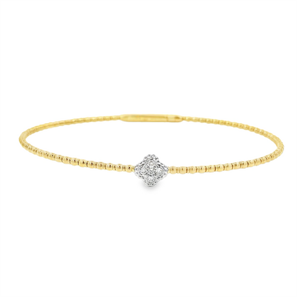 Sophisticated & Timeless Diamond Bracelets 14K Gold Yellow & White Titanium Quatrefoil Flexible Bangle Bracelet - 0.1 CTW, Size 6.75 Inch