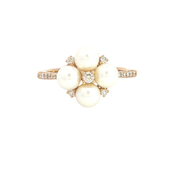 Elegant Pearl Rings Classic & Timeless Designs - 10K Yellow Gold Cultured Pearls & 0.15 Carats Diamond Ring