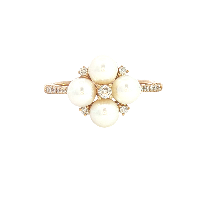 Elegant Pearl Rings Classic & Timeless Designs - 10K Yellow Gold Cultured Pearls & 0.15 Carats Diamond Ring