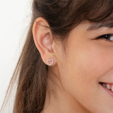 Sterling Silver Two in One Heart October Birthstone Pink CZ Earrings For Children