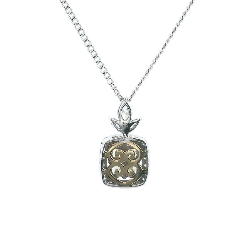 Elegant Diamond Necklaces & Pendants 14K Gold Two-Toned 1.34 Carats Fancy Yellow Cushion, Marquise & Round Diamonds Halo Pendant