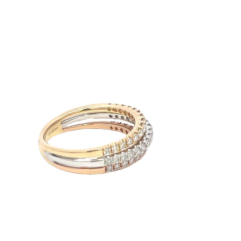 Elegant & Trendy 14K Gold Tri-Color 0.80 Carats Diamond Accented Triple Row Fashion Band