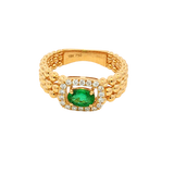 Bold & Elegant 18K Yellow Gold Oval Cut 0.44 Carats Emerald & 0.19 Carats Diamond Halo Ring