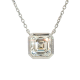 Elegant & Trendy 14K White Gold Asscher Cut 1.34 Carats Lab Grown Diamond Solitaire Necklace - 18 Inch
