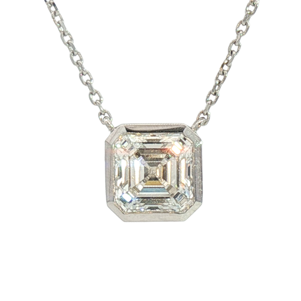 Elegant & Trendy 14K White Gold Asscher Cut 1.34 Carats Lab Grown Diamond Solitaire Necklace - 18 Inch