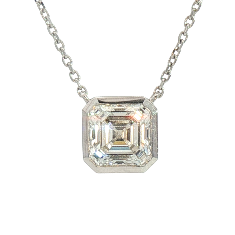Elegant & Trendy 14K White Gold Asscher Cut 1.34 Carats Lab Grown Diamond Solitaire Necklace - 18 Inch