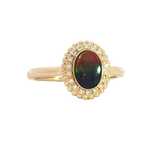 Bold & Elegant 14K Yellow Gold  Oval Cut 0.73 Carats Ammolite & 0.07 Carats Diamond Halo Ring