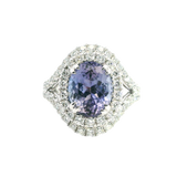 Bold & Elegant 18K Gold White Halo Color Stone Fashion Rings - 2.99 Carats Tanzanite & Diamonds 1.03 Carats