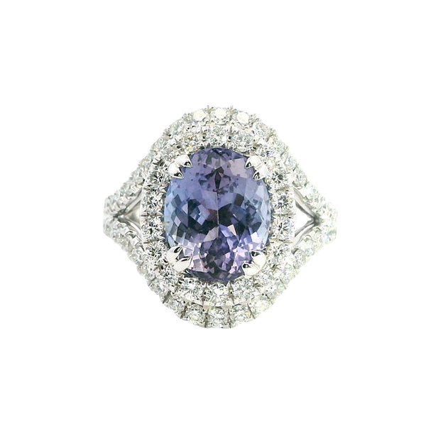 Bold & Elegant 18K Gold White Halo Color Stone Fashion Rings - 2.99 Carats Tanzanite & Diamonds 1.03 Carats