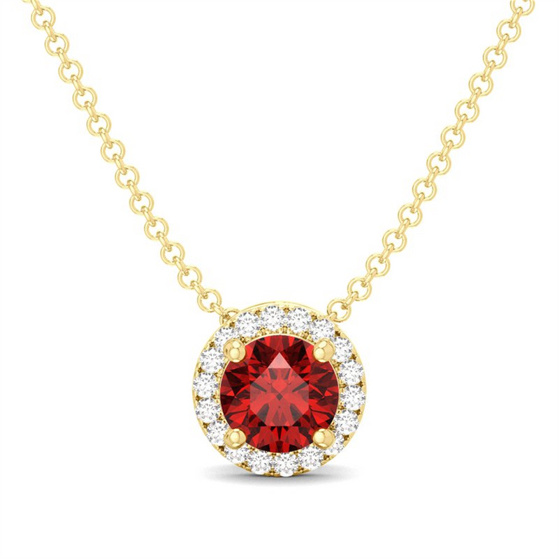 Yellow 10 Karat Gold 0.40 Carats Ruby & 0.05 Carats Diamond Halo Necklace