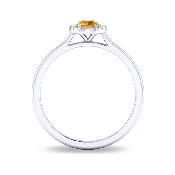 White 10 Karat Gold 0.20 Carats Citrine & 0.05 Carats Diamond Halo Ring