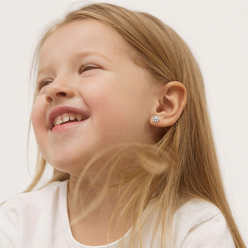 Sterling Silver Spring April Birthstone CZ Flower Earrings For Children