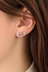 Vibrant Color Stone 14K Gold White 0.90 Carats Pink Sapphires & 0.45 Carats Diamond Stud Earrings