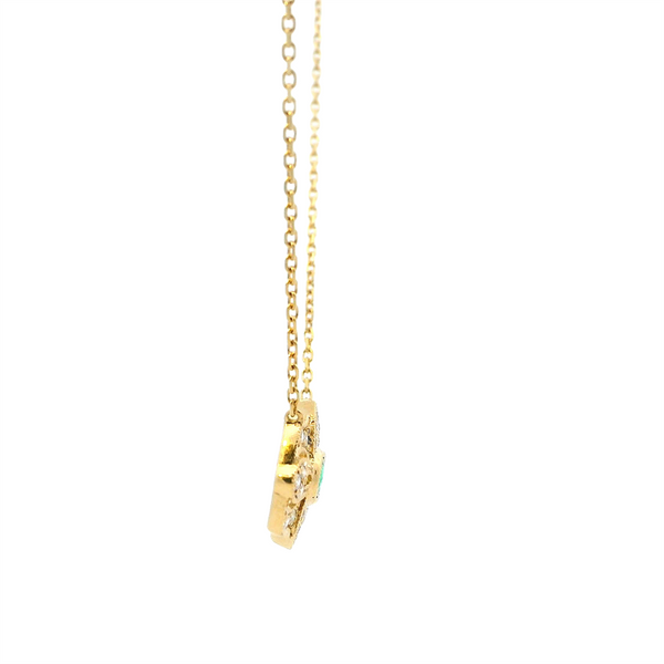 Vibrant 18K Gold Yellow 0.21 Carats Emerald & 0.19 Carats Diamond Vintage Inspirec Necklace, 18 Inch