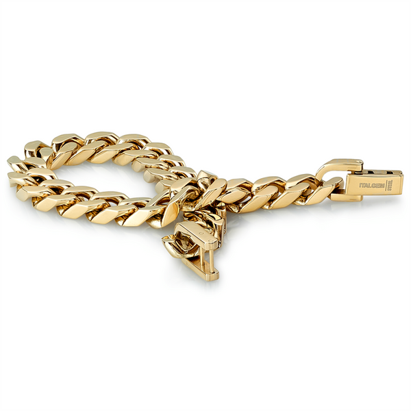 Bold & Stylish Alternative Metal Bracelets Yellow Stainless Steel Curb Bracelet, 9 Inch