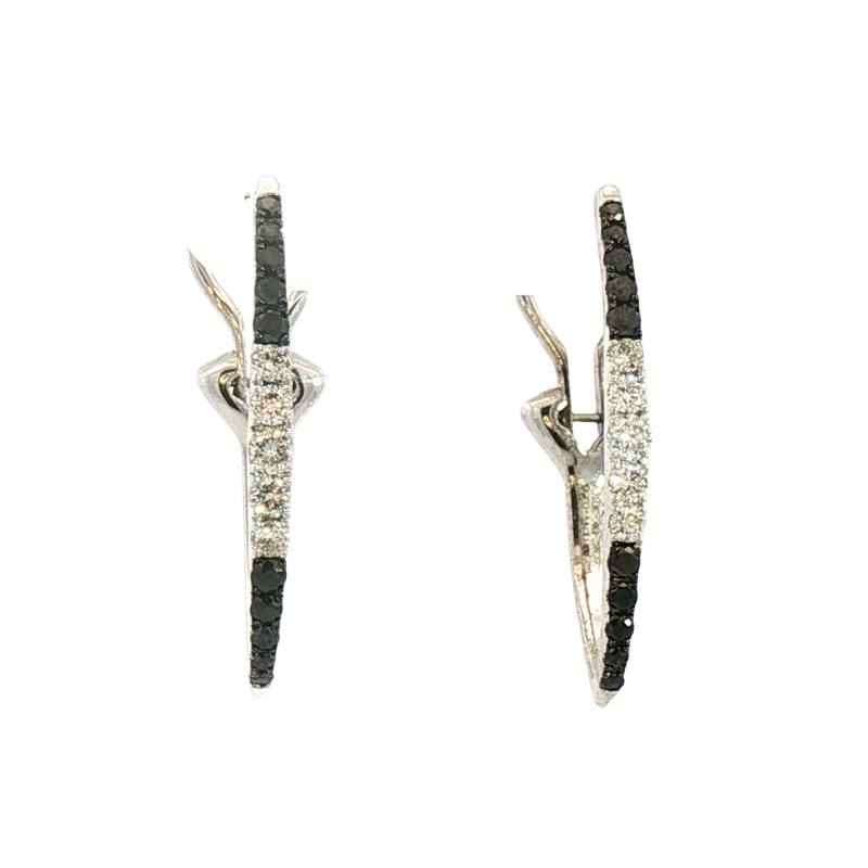 Classic & Contemporary 14K White Gold 0.55 Carats Black & White Diamond Medium Ellipse Hoop Earrings