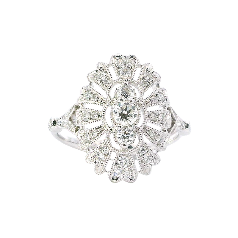 Elegant & Trendy 18K White Gold 0.52 Carats Diamond Vintage Inspired Ring