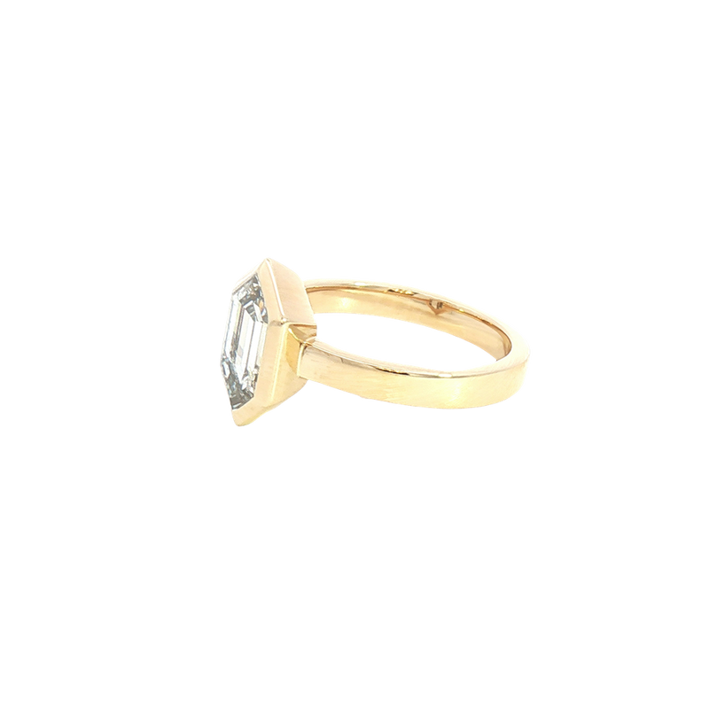 14K Yellow Gold Step Cut Modified Elongated Hexagon Cut 2.12 Carats Lab Grown Diamond Solitaire Ring