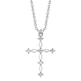 Elegant Diamond Necklaces & Pendants 14K White Gold 0.12 Carats Medium Diamond Cross Necklace - 18 Inch